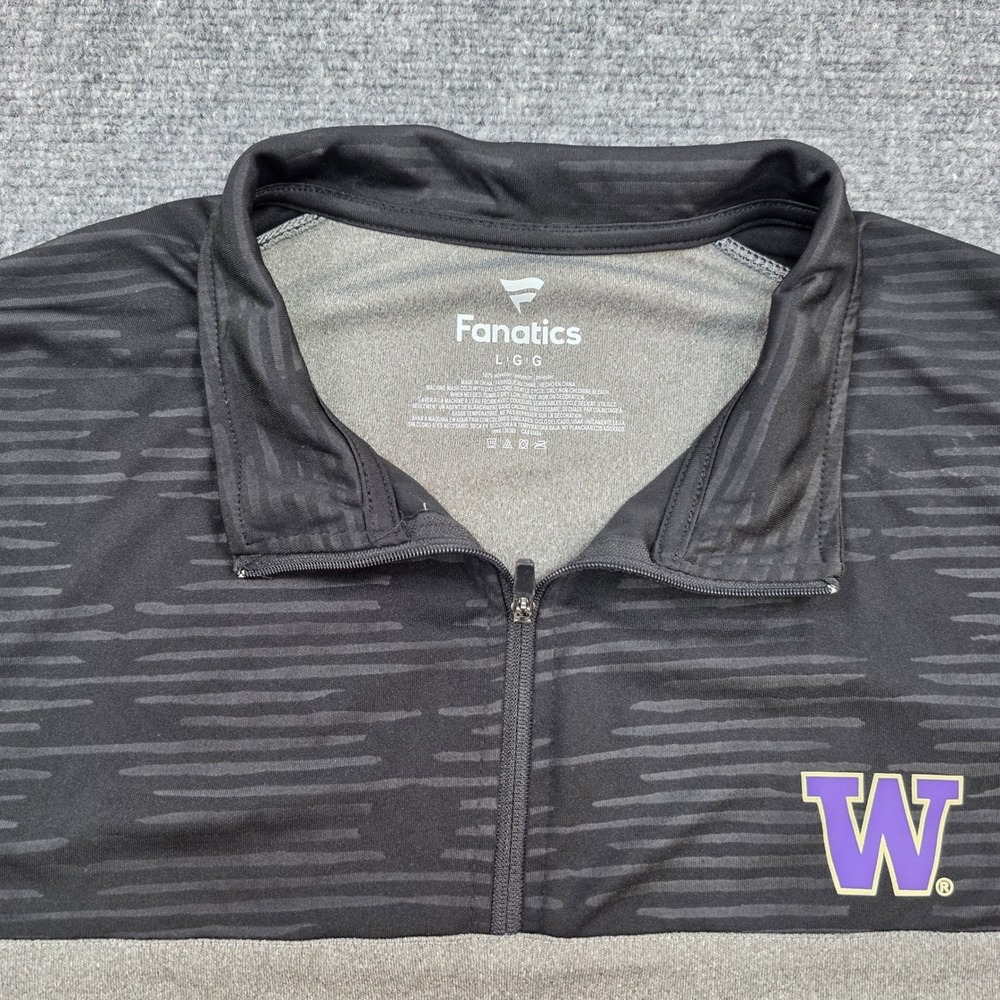 Fanatics Washington Huskies Mens L Gray Black 1/4 Zip Pullover Jacket